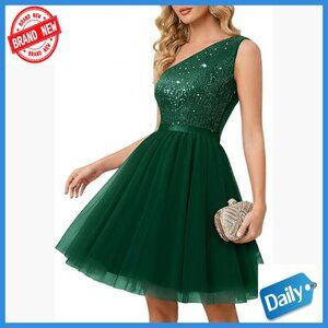 Sequin One-Shoulder A-Line Mini Dress Formal Cocktail Party Prom